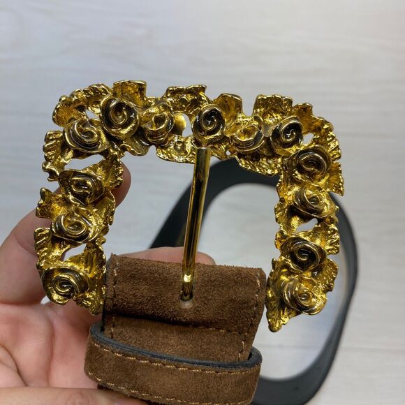 Vtg 80s 90s The Limited Suede Belt Sz Small Ornate Gold Floral Rose Buckle Italy